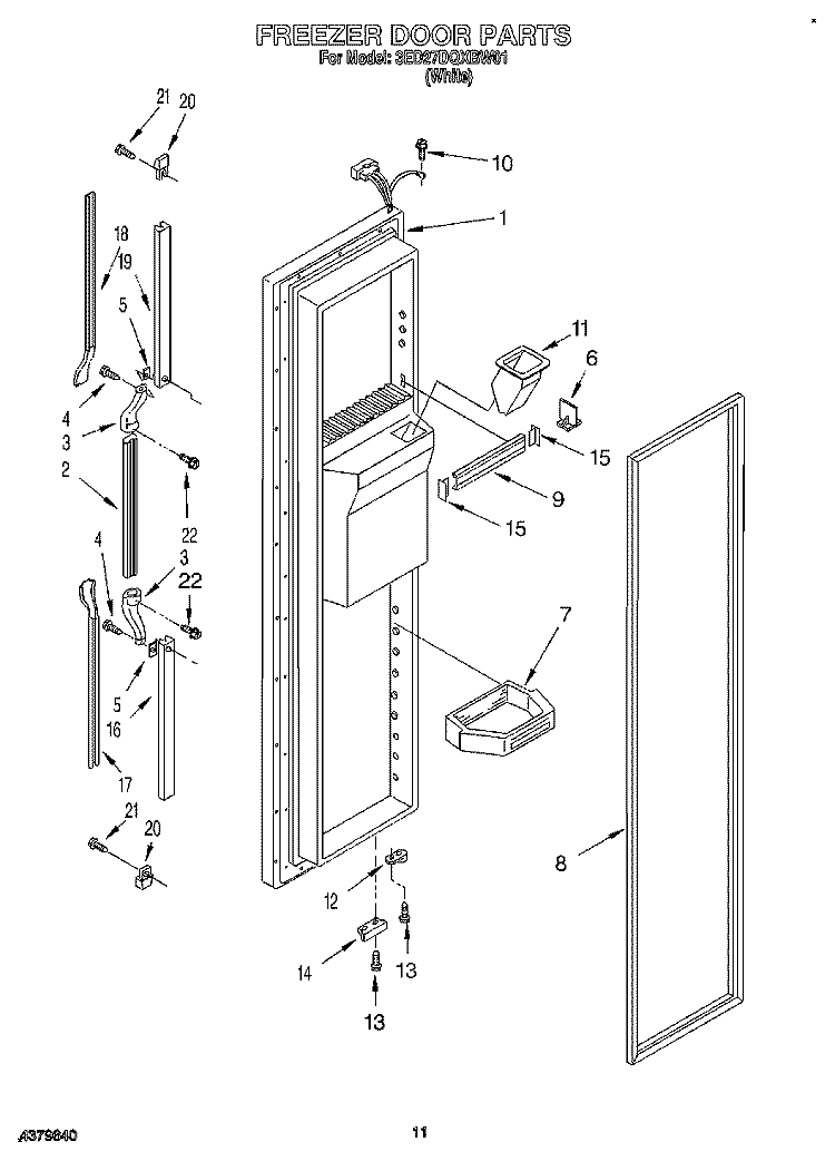 FREEZER DOOR Diagram and Parts List for 3ED27DQXBW01  Whirlpool Refrigerator