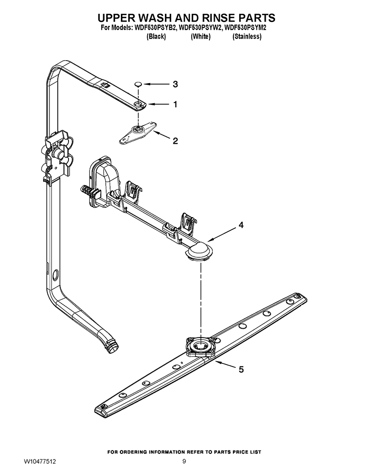 UPPER WASH AND RINSE PARTS Diagram and Parts List for WDF530PSYB2  Whirlpool Dishwasher