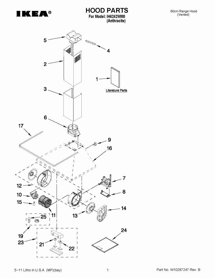 HOOD PARTS Diagram and Parts List for IH6242WM0  Whirlpool Range Hood