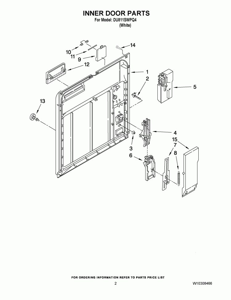INNER DOOR PARTS Diagram and Parts List for DU811SWPQ4  Whirlpool Dishwasher