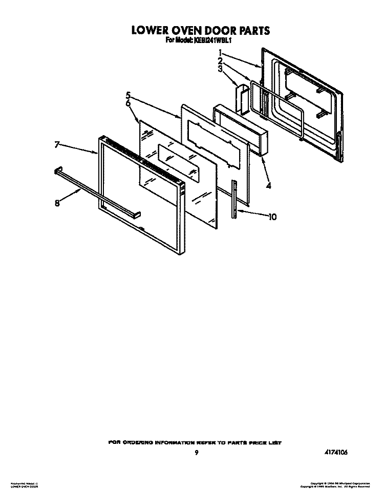 LOWER OVEN DOOR Diagram and Parts List for KEBI241WBL1  KitchenAid Wall Oven