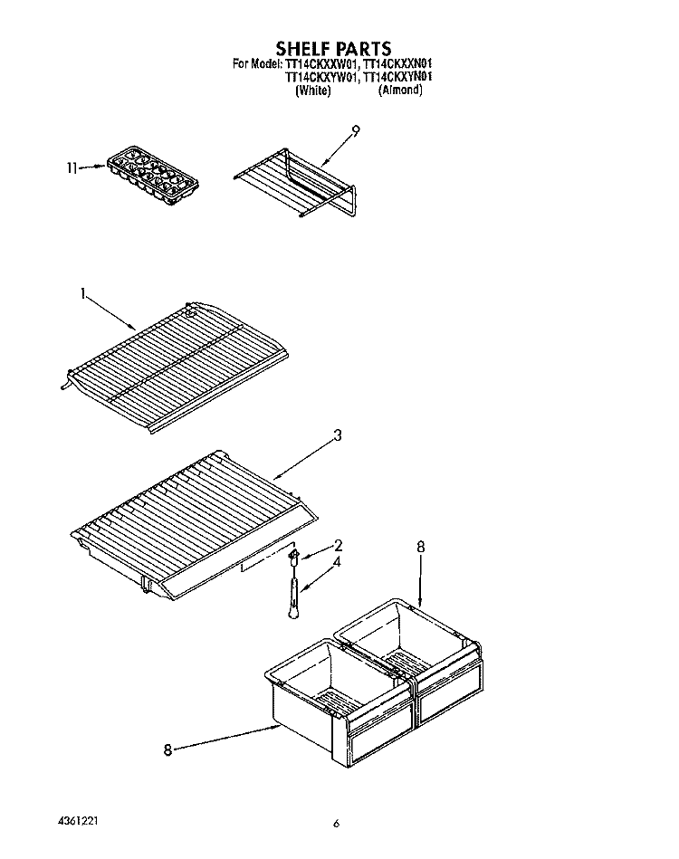 SHELF Diagram and Parts List for TT14CKXXW01  Estate Refrigerator