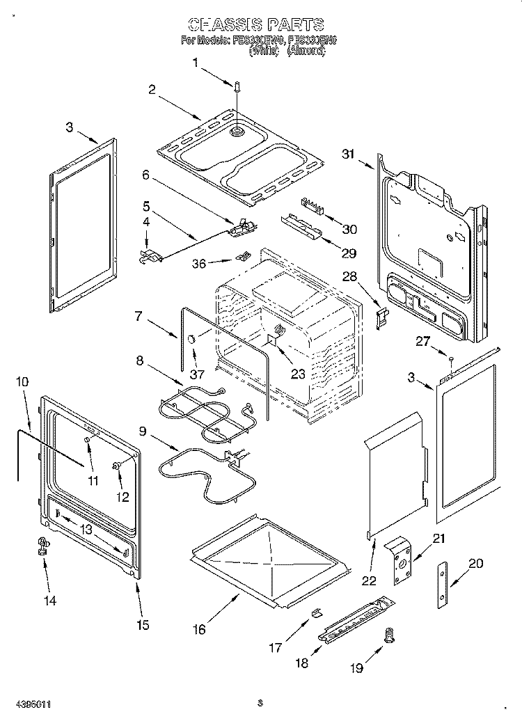 CHASSIS Diagram and Parts List for FES330EW0  Roper Range