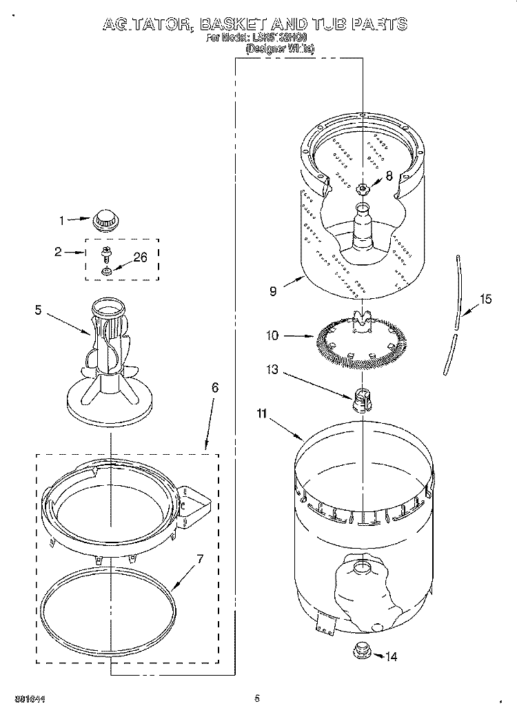 AGITATOR, BASKET AND TUB Diagram and Parts List for LSR5132HQ0  Whirlpool Washer