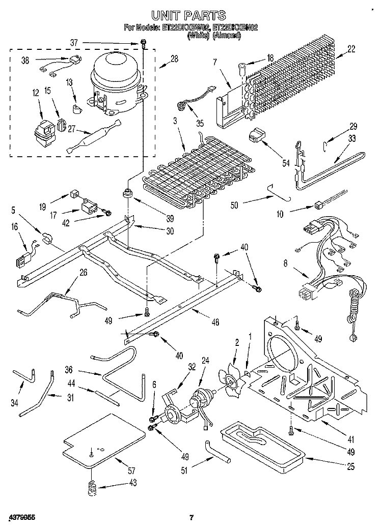 UNIT Diagram and Parts List for ET22DKXBN02  Whirlpool Refrigerator