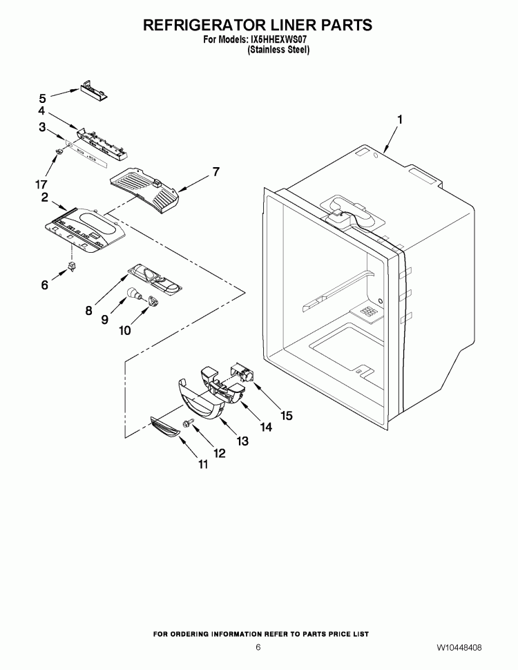 REFRIGERATOR LINER PARTS Diagram and Parts List for IX5HHEXWS07  Whirlpool Refrigerator