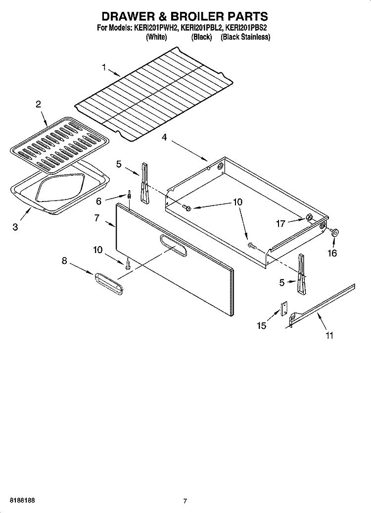 DRAWER & BROILER PARTS, OPTIONAL PARTS Diagram and Parts List for KERI201PBL2  KitchenAid Range