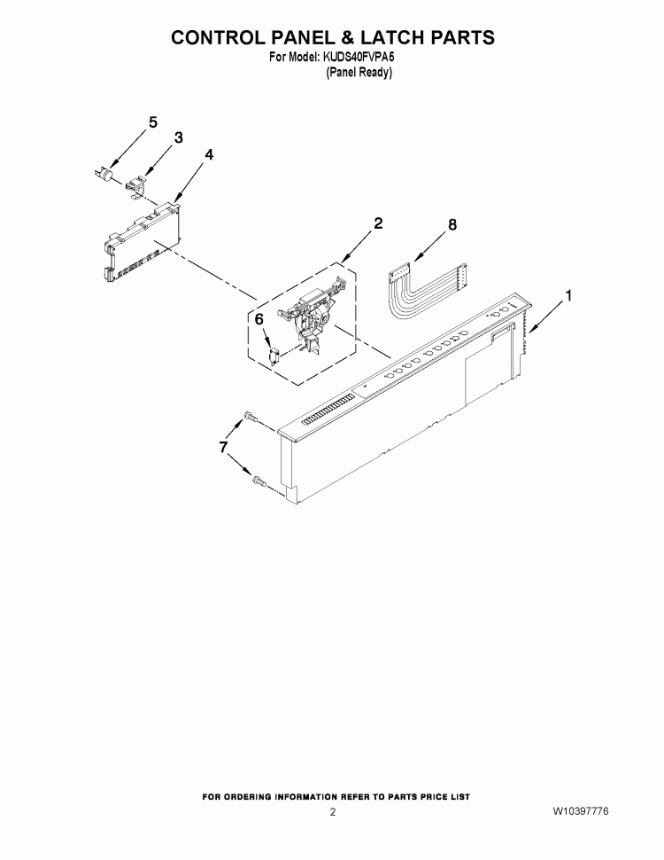 CONTROL PANEL & LATCH PARTS Diagram and Parts List for KUDS40FVPA5  KitchenAid Dishwasher