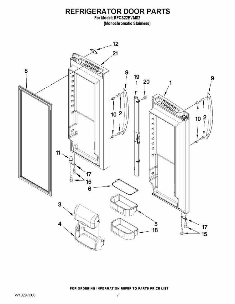 REFRIGERATOR DOOR PARTS Diagram and Parts List for KFCS22EVMS2  KitchenAid Refrigerator