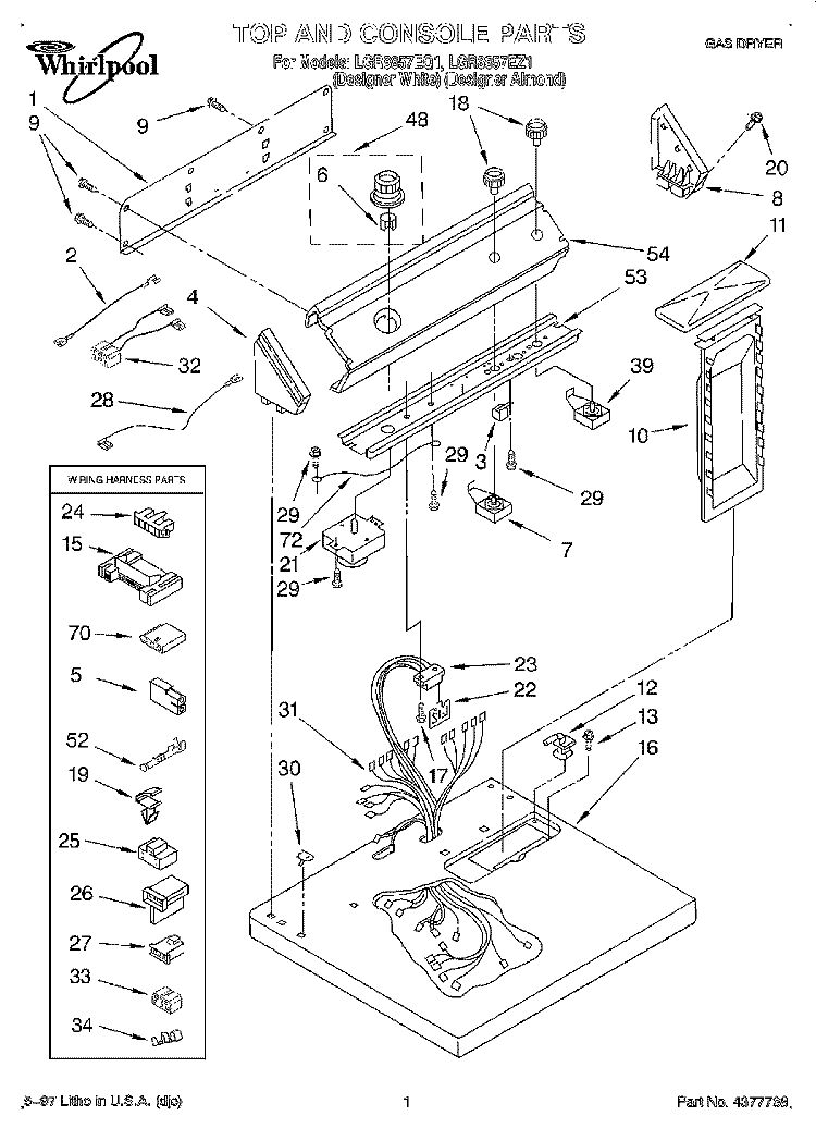 TOP AND CONSOLE, LIT/OPTIONAL Diagram and Parts List for LGR8857EQ1  Whirlpool Dryer