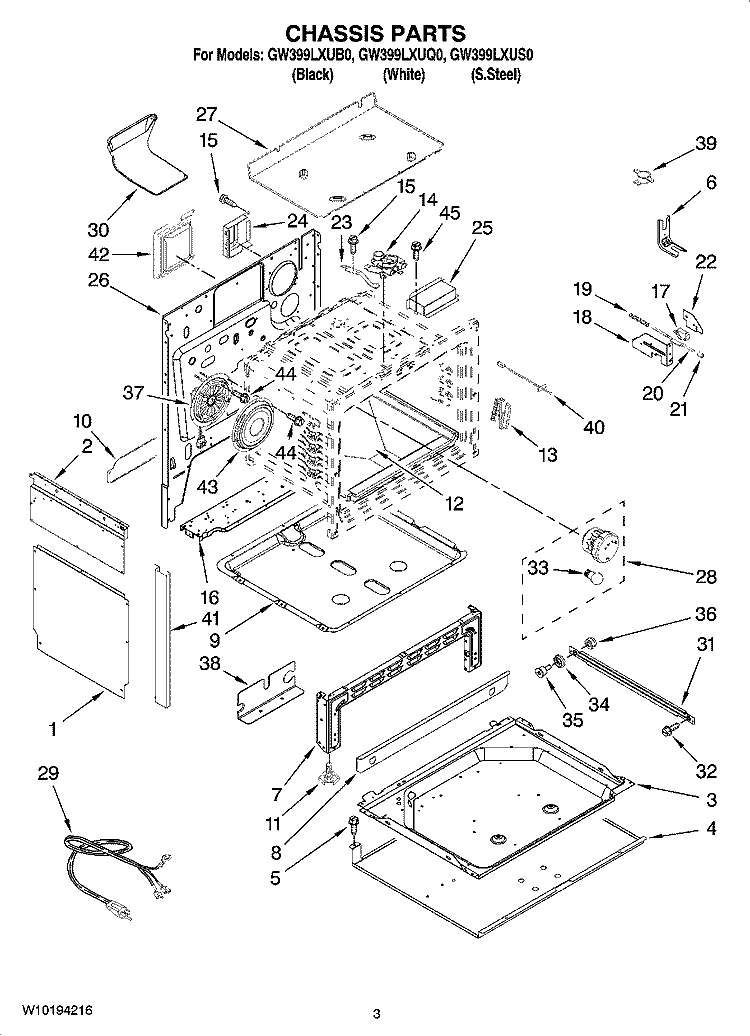 CHASSIS PARTS Diagram and Parts List for GW399LXUB0  Whirlpool Range