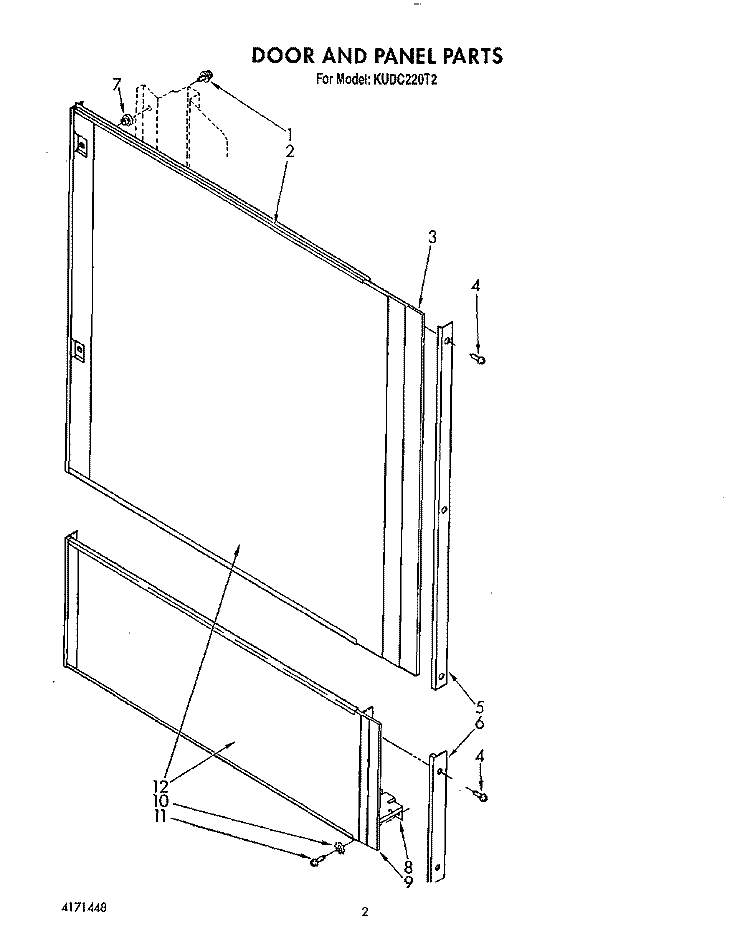 DOOR AND PANEL Diagram and Parts List for KUDC220T2  KitchenAid Dishwasher