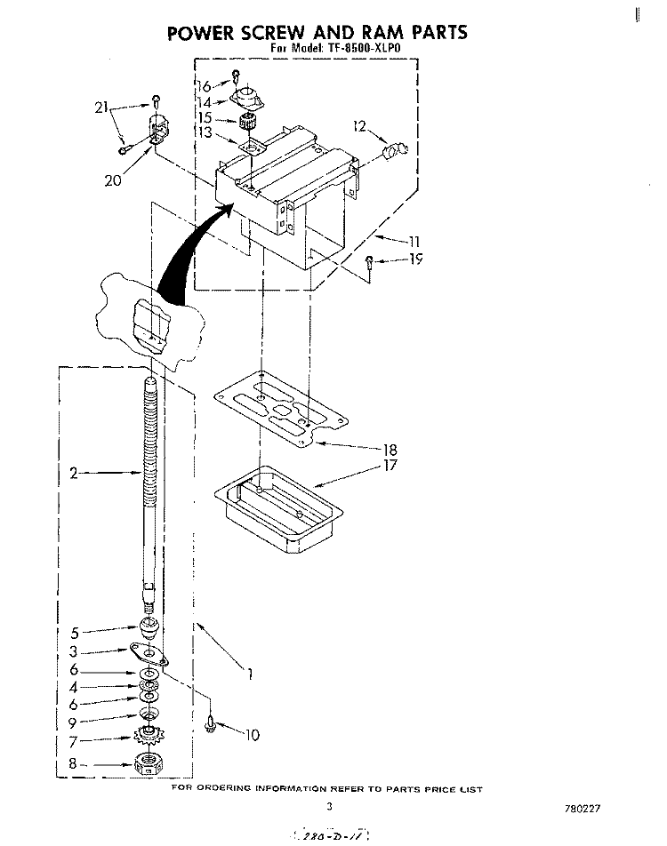 POWER SCREW AND RAM Diagram and Parts List for TF8500XLP0  Whirlpool Trash Compactor