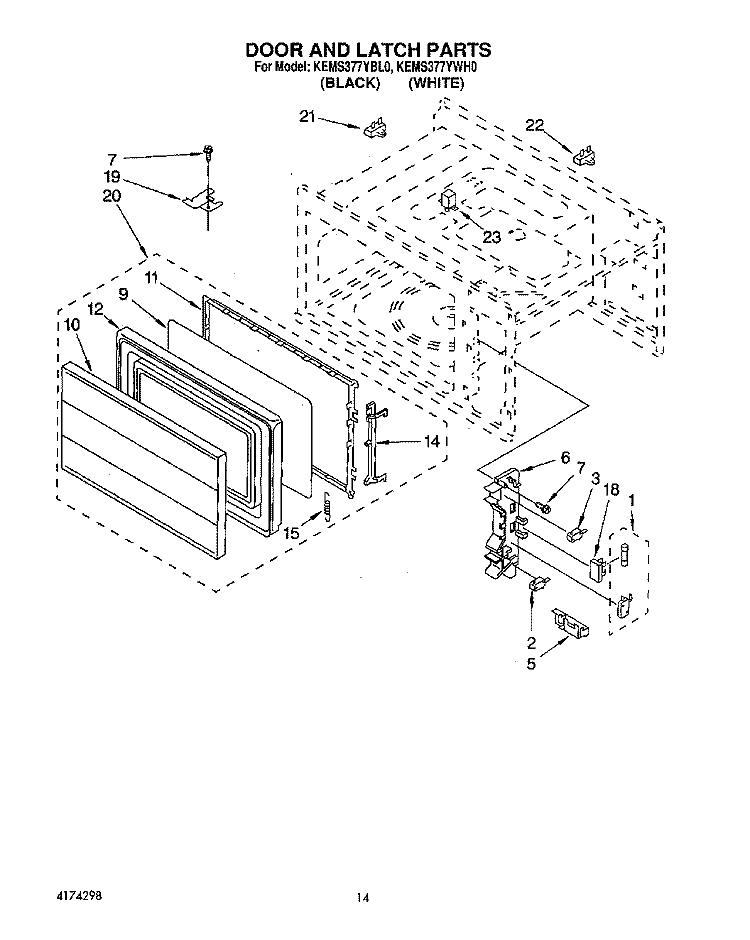DOOR AND LATCH Diagram and Parts List for KEMS377YBL0  KitchenAid Wall Oven