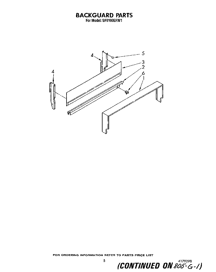 BACKGUARD Diagram and Parts List for SF0100ERW1  Whirlpool Range