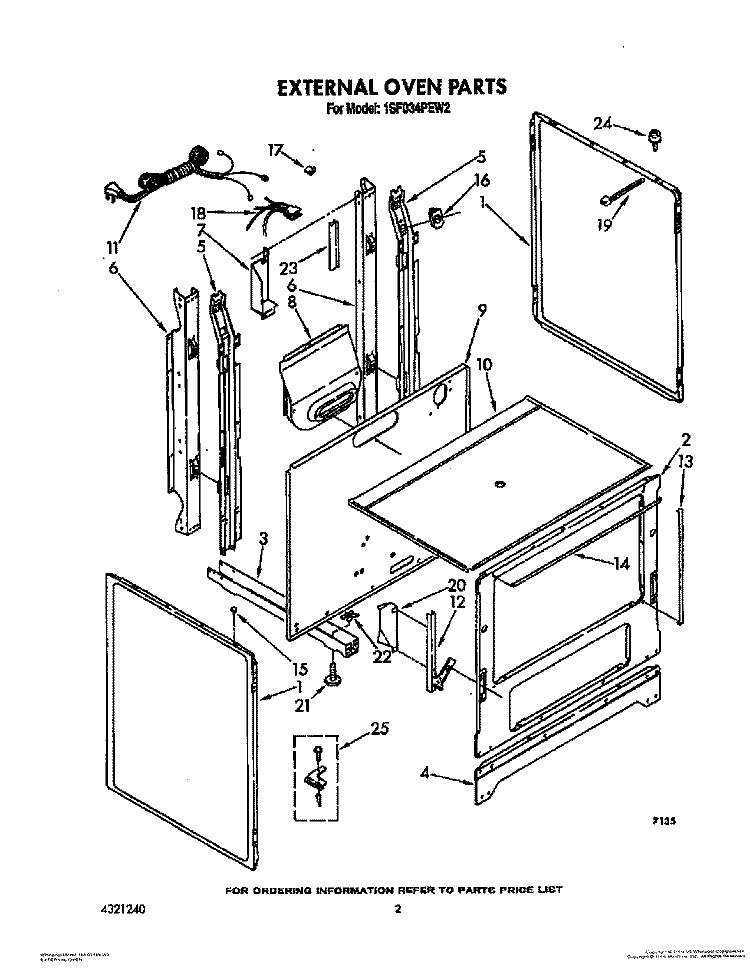 EXTERNAL OVEN Diagram and Parts List for 1SF034PEN2  Whirlpool Range