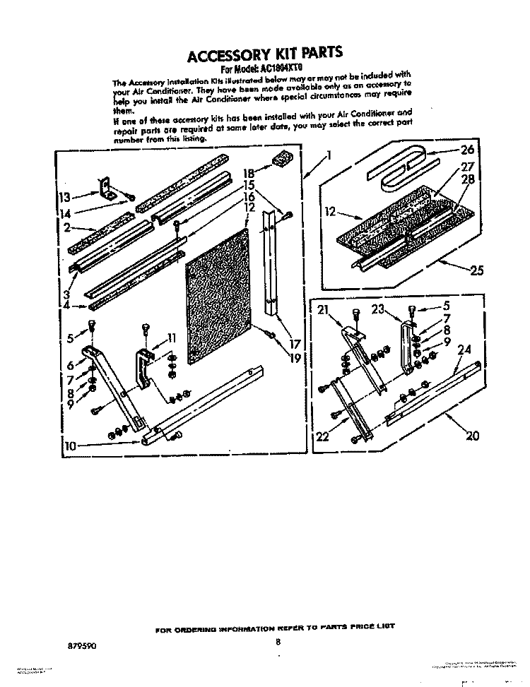 ACCESSORY KIT Diagram and Parts List for AC1804XT0  Whirlpool Air Conditioner
