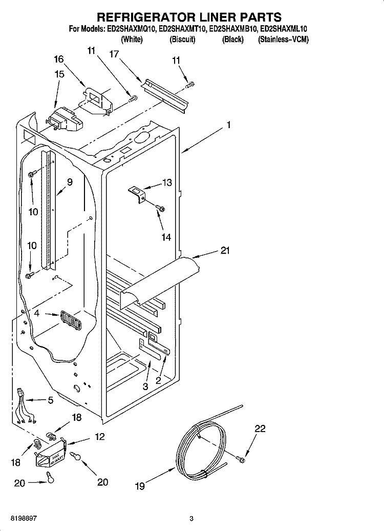 REFRIGERATOR LINER PARTS Diagram and Parts List for ED2SHAXMQ10  Whirlpool Refrigerator