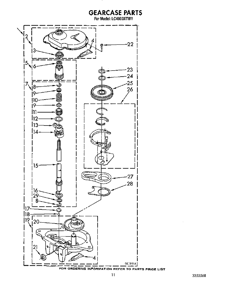 GEARCASE Diagram and Parts List for LC4900XTW1  Whirlpool Washer