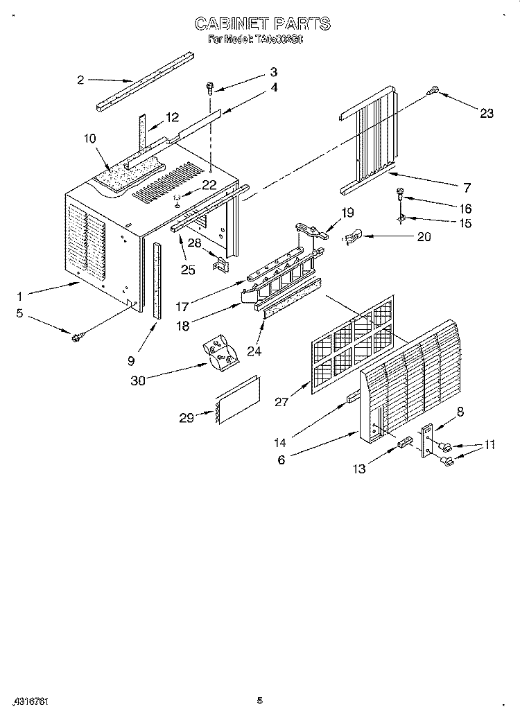 CABINET Diagram and Parts List for TA05002G0  Whirlpool Air Conditioner
