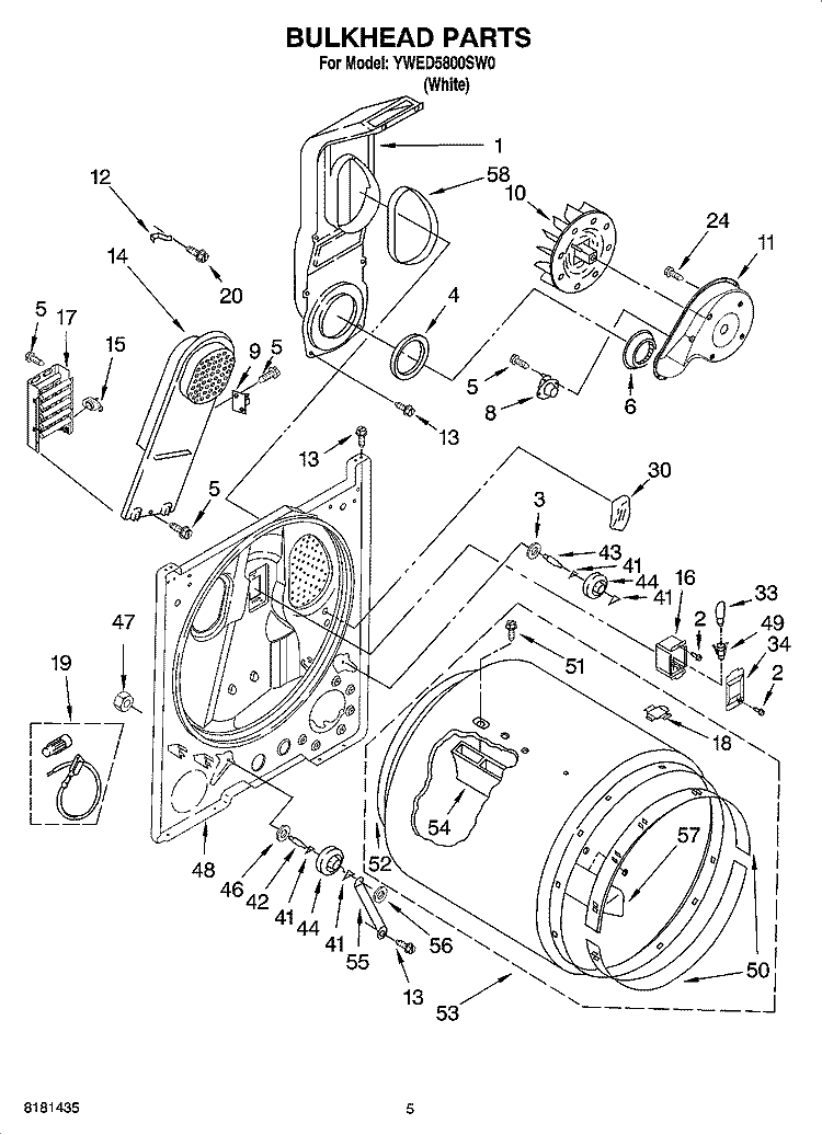 BULKHEAD PARTS, OPTIONAL PARTS (NOT INCLUDED) Diagram and Parts List for YWED5800SW0  Whirlpool Dryer