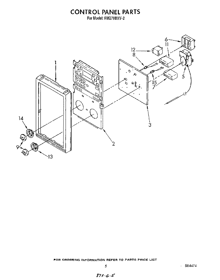 CONTROL PANEL Diagram and Parts List for RM278BXV2  Whirlpool Microwave Oven Combo