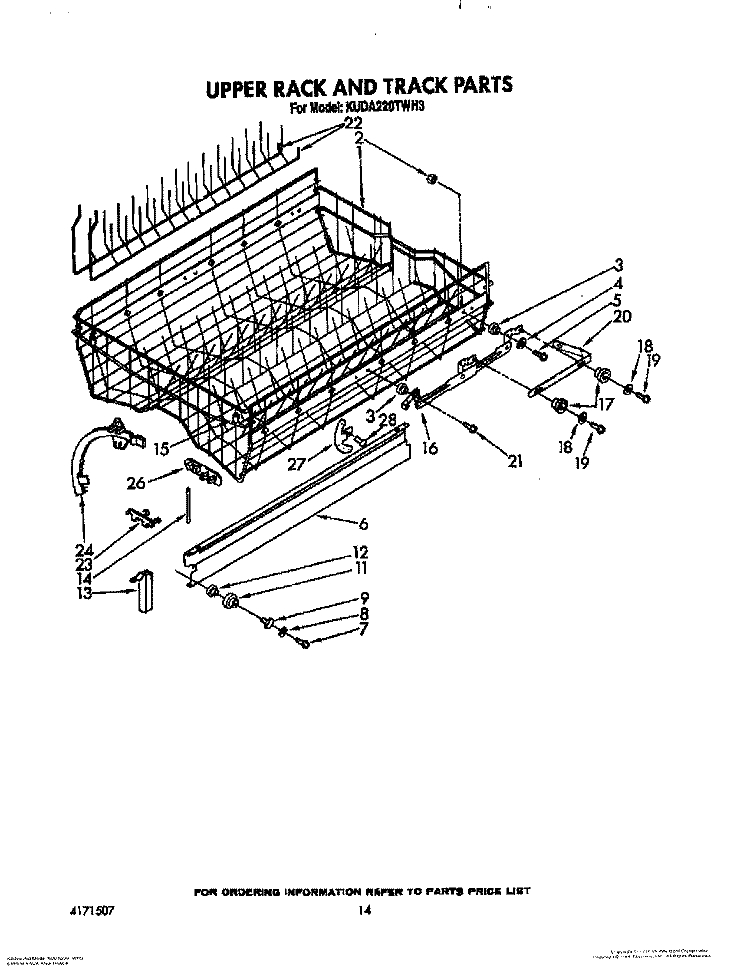 UPPER RACK AND TRACK Diagram and Parts List for KUDA220TWH3  KitchenAid Dishwasher