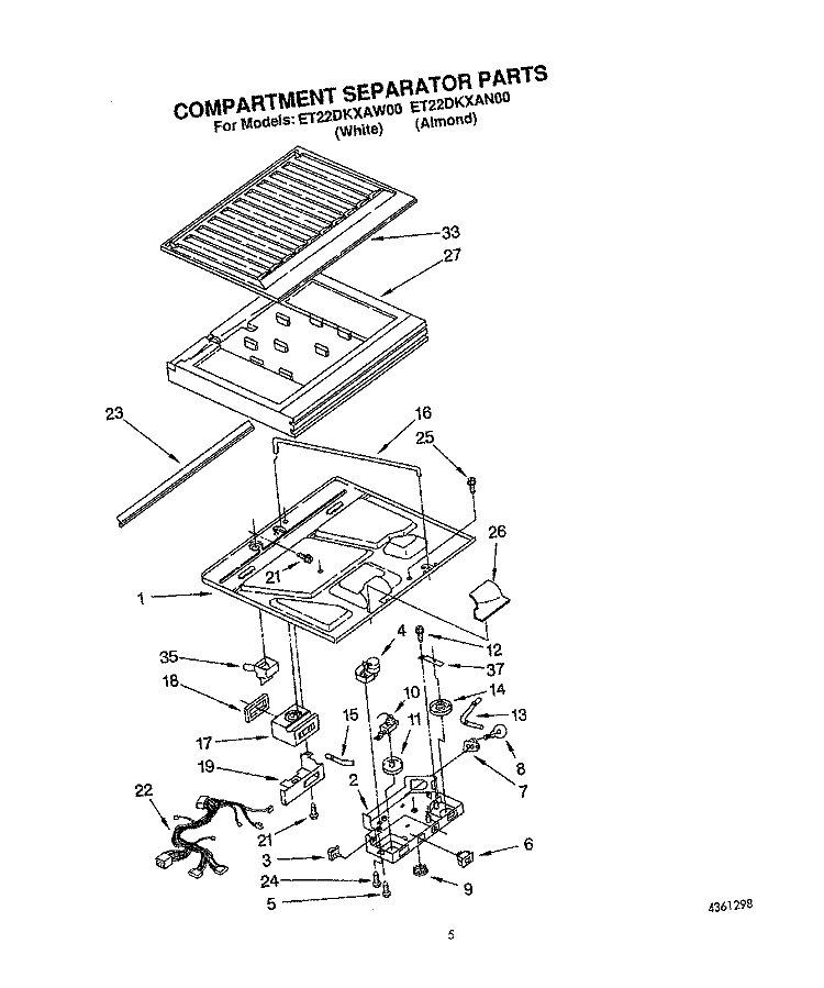 COMPARTMENT SEPARATOR Diagram and Parts List for ET22DKXAW00  Whirlpool Refrigerator