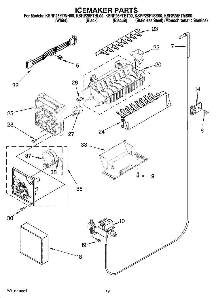 ICEMAKER PARTS, OPTIONAL PARTS (NOT INCLUDED) Diagram and Parts List for KSRP25FTWH00  KitchenAid Refrigerator