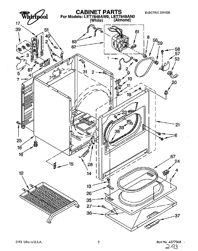 SECTION Diagram and Parts List for LET7848AW0  Whirlpool Dryer