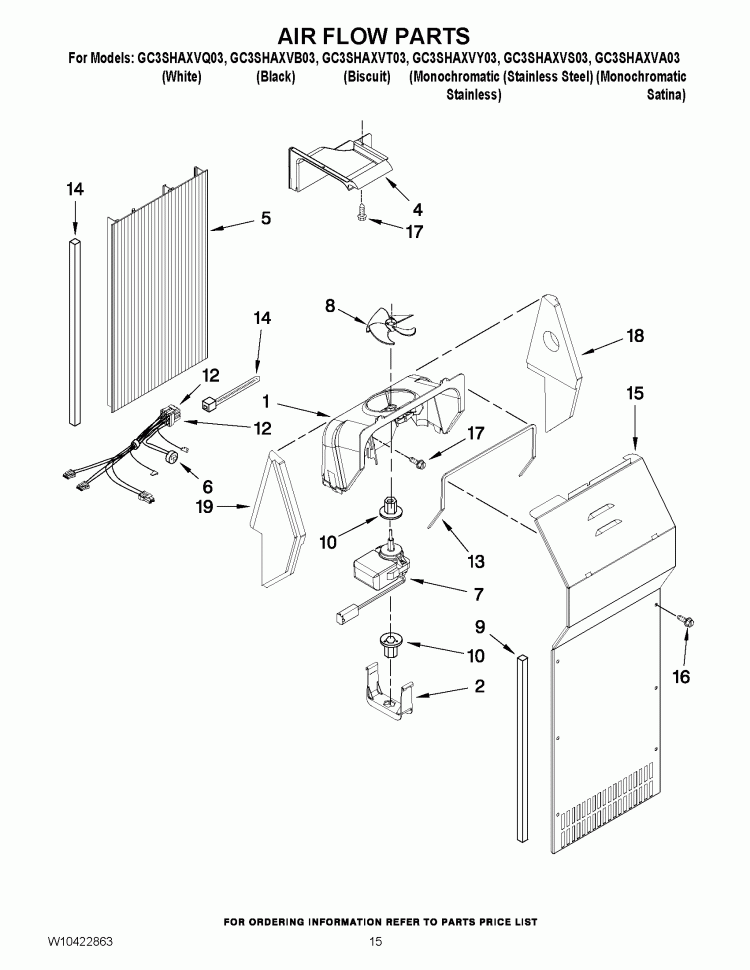 AIR FLOW PARTS Diagram and Parts List for GC3SHAXVA03  Whirlpool Refrigerator