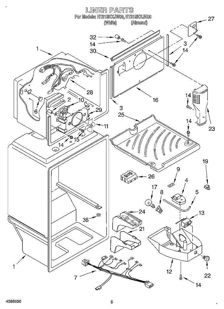 LINER Diagram and Parts List for RT21SKXJN00  Roper Refrigerator
