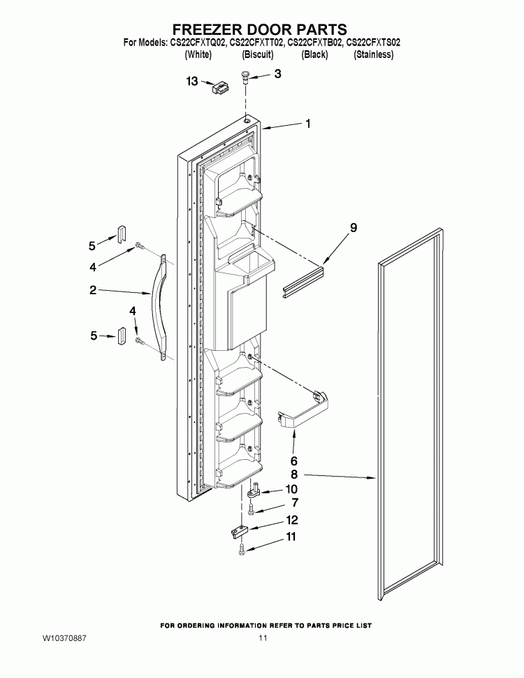 FREEZER DOOR PARTS Diagram and Parts List for CS22CFXTS02  Crosley Refrigerator