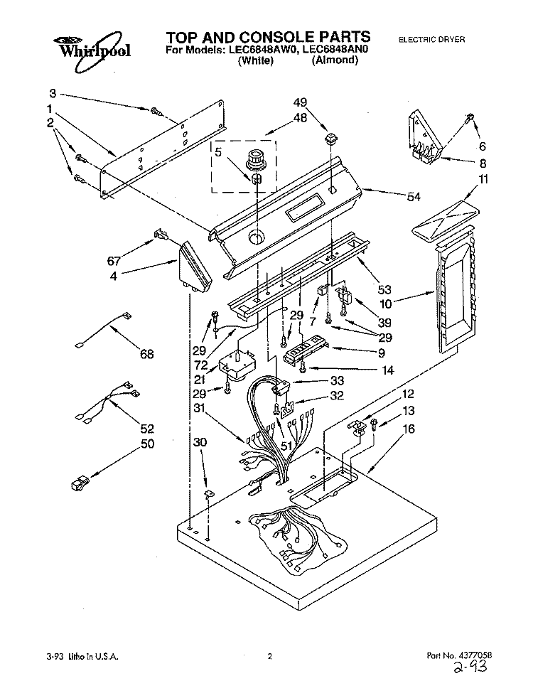 SECTION Diagram and Parts List for LEC6848AN0  Whirlpool Dryer