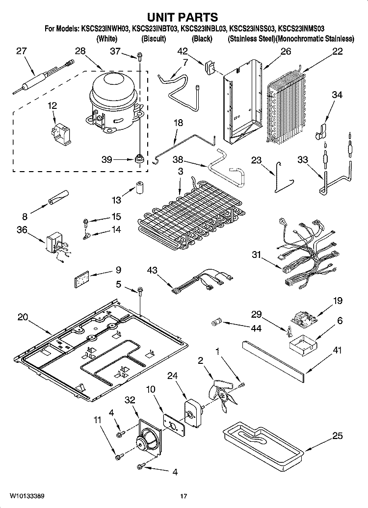 UNIT PARTS Diagram and Parts List for KSCS23INBT03  KitchenAid Refrigerator