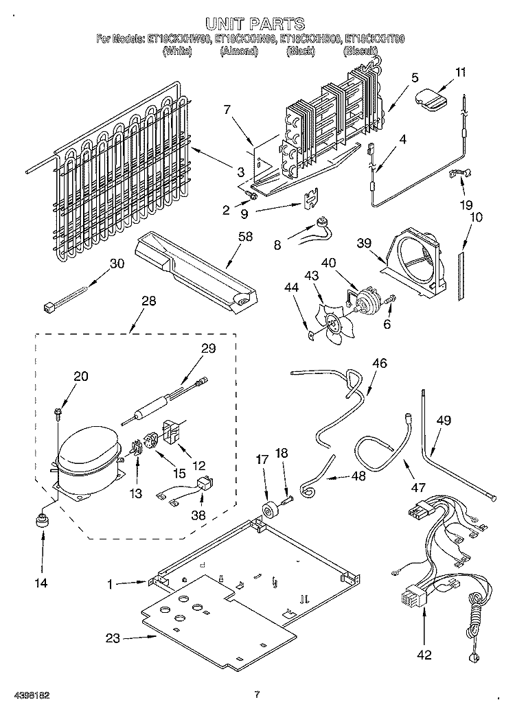 UNIT Diagram and Parts List for ET18CKXHW00  Whirlpool Refrigerator