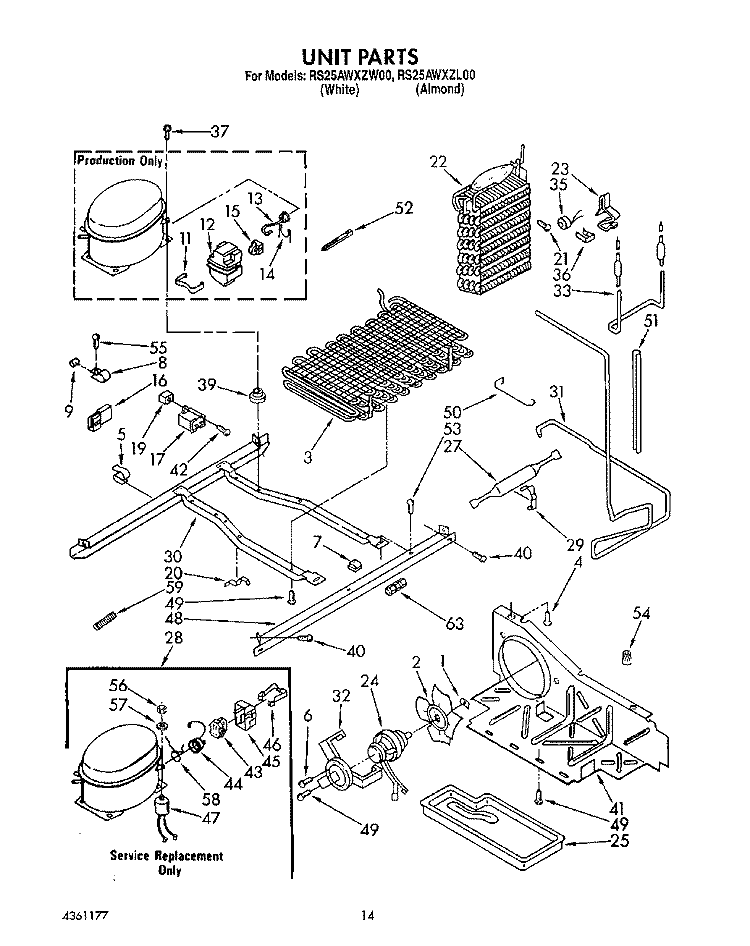 UNIT Diagram and Parts List for RS25AWXZW00  Roper Refrigerator