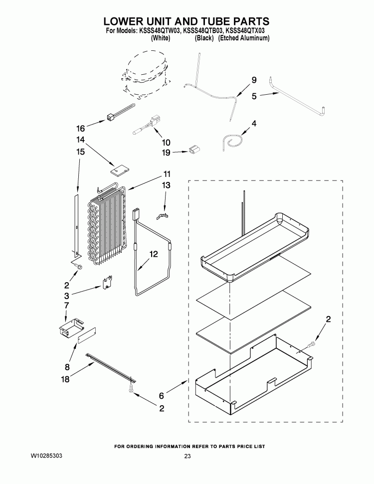 LOWER UNIT AND TUBE PARTS Diagram and Parts List for KSSS48QTW03  KitchenAid Refrigerator