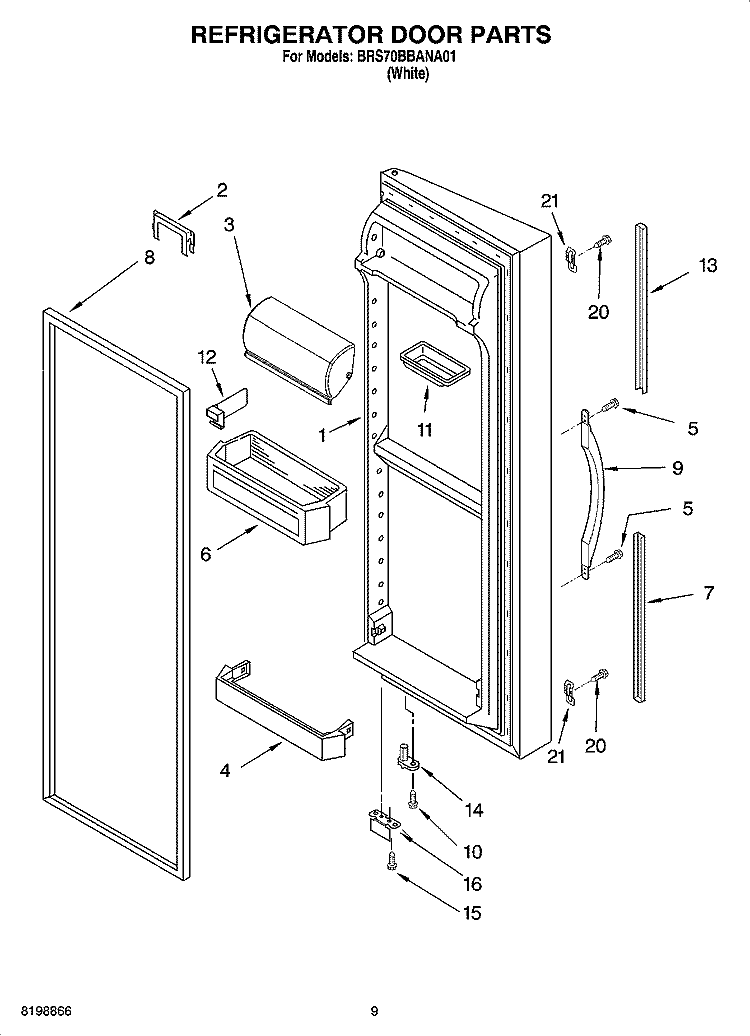 REFRIGERATOR DOOR PARTS Diagram and Parts List for BRS70BBANA01  Whirlpool Refrigerator