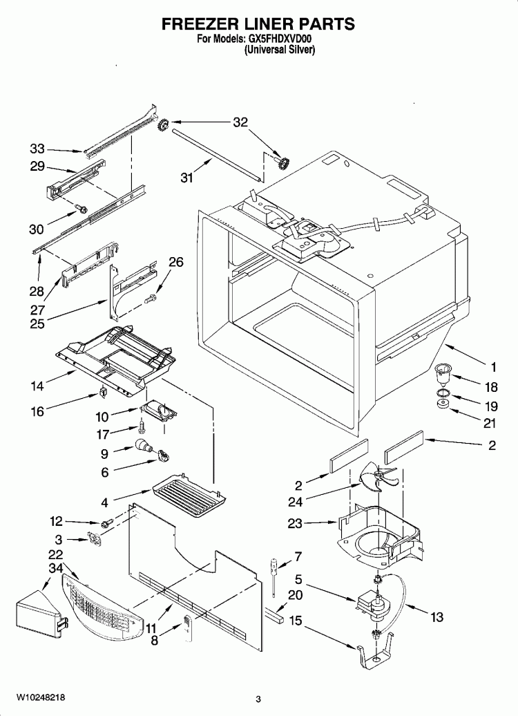 FREEZER LINER PARTS Diagram and Parts List for GX5FHDXVD00  Whirlpool Refrigerator