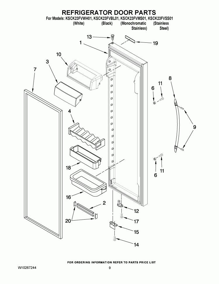 REFRIGERATOR DOOR PARTS Diagram and Parts List for KSCK23FVMS01  KitchenAid Refrigerator