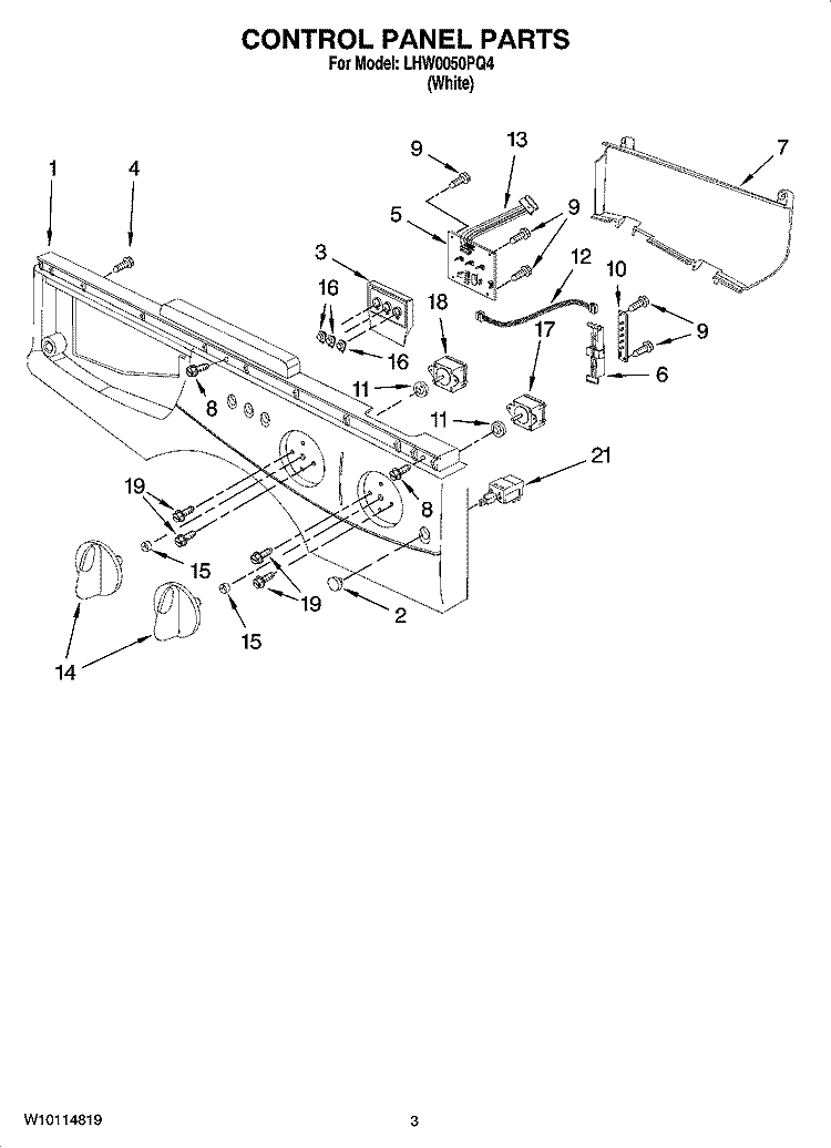 CONTROL PANEL PARTS Diagram and Parts List for LHW0050PQ4  Whirlpool Washer