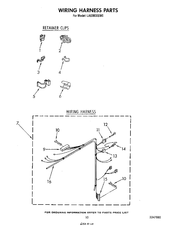 WIRING HARNESS Diagram and Parts List for LA6300XSW0  Whirlpool Washer