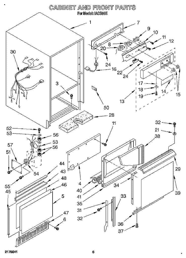 CABINET AND FRONT Diagram and Parts List for IACS50E  Whirlpool Ice Maker