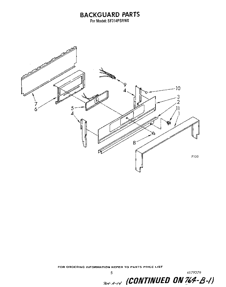 BACKGUARD Diagram and Parts List for SF314PSRW0  Whirlpool Range