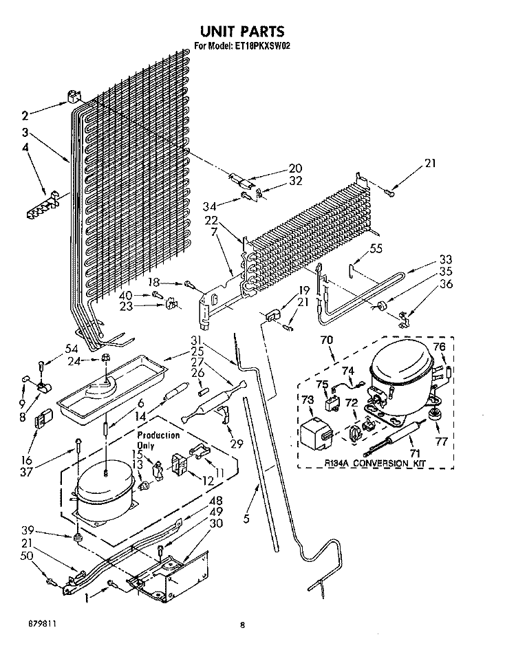 UNIT Diagram and Parts List for ET18PKXSW02  Whirlpool Refrigerator