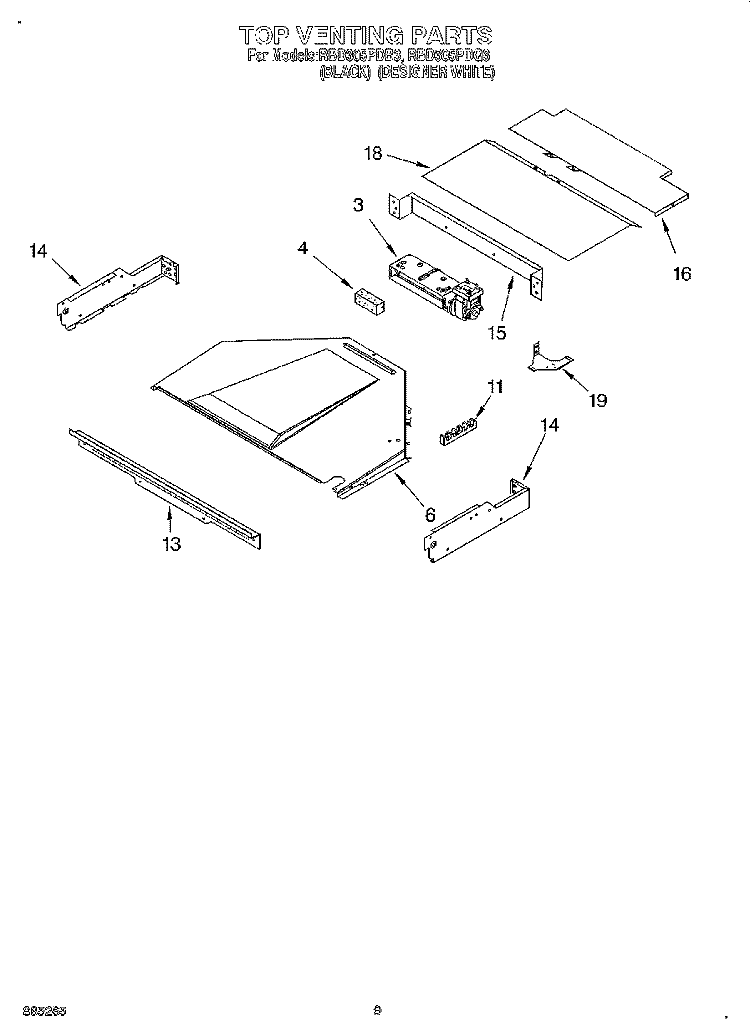 TOP VENTING, OPTIONAL Diagram and Parts List for RBD305PDB3  Whirlpool Wall Oven