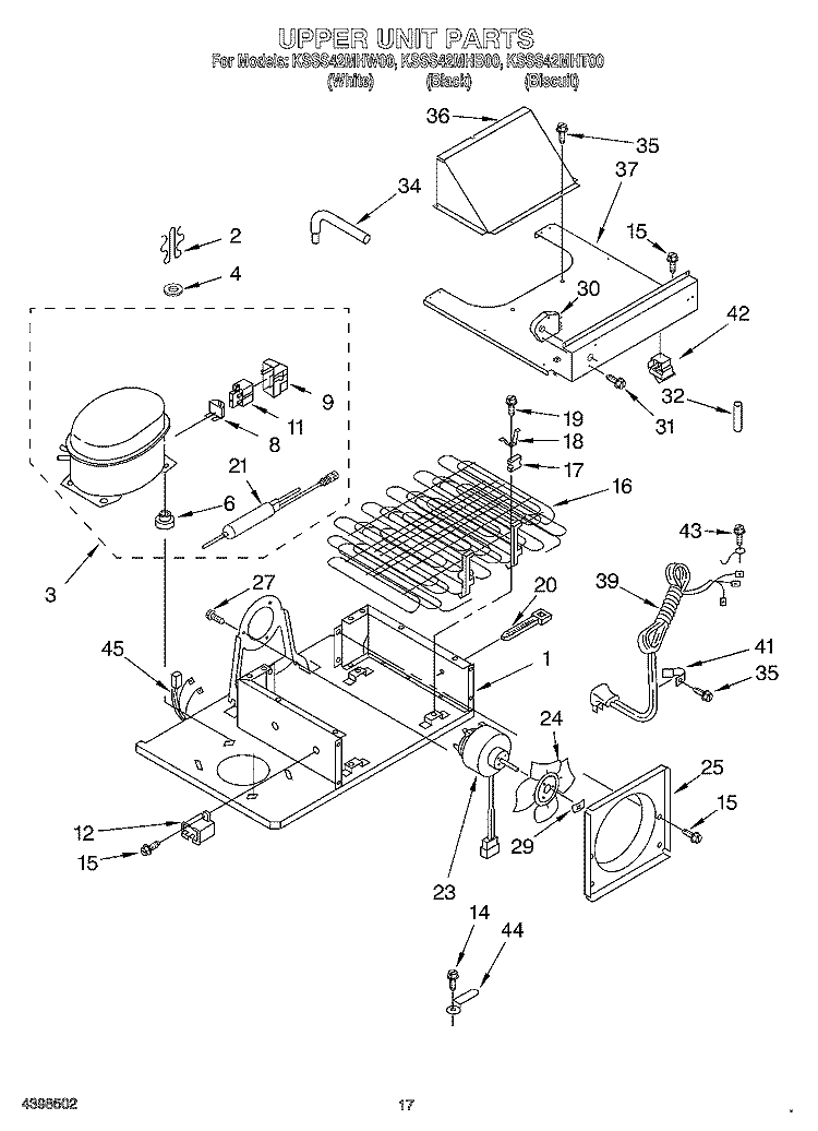 UPPER UNIT Diagram and Parts List for KSSS42MHT00  KitchenAid Refrigerator