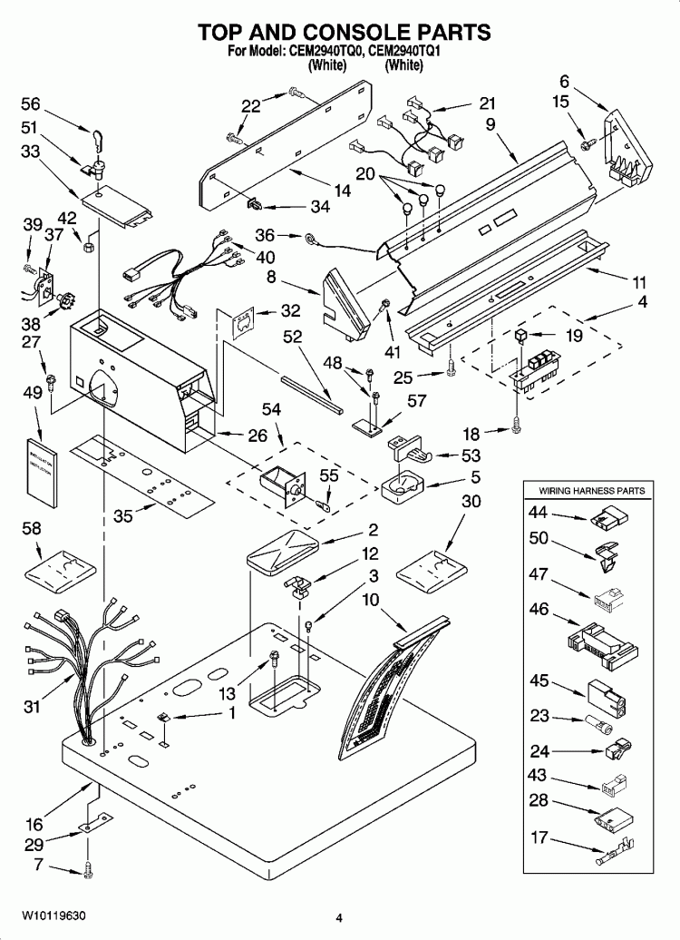 TOP AND CONSOLE PARTS Diagram and Parts List for CEM2940TQ1  Whirlpool Dryer