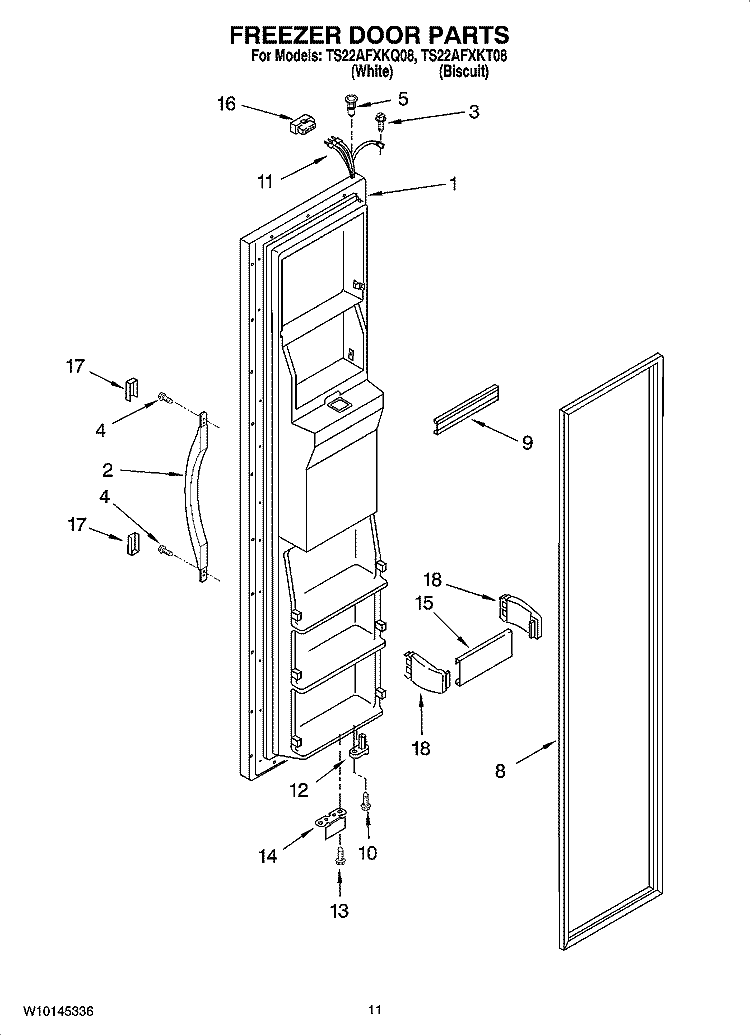 FREEZER DOOR PARTS Diagram and Parts List for TS22AFXKT08  Estate Refrigerator